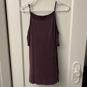 NWOT All Saints Eggplant Purple Short Sleeve Cold Shoulder Top Sz M